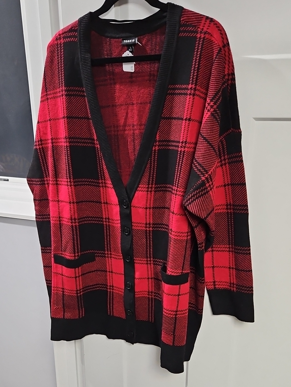 torrid Red and Black Plaid Button-Front Cardigan